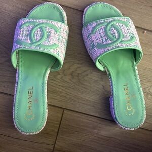 light pink/white and Mint Green Slide Sandals
